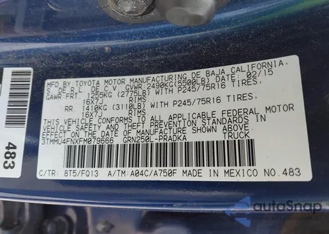 2015 Toyota Tacoma Base V6 из США, поврежденный, VIN 3TMMU4FNXFM079666